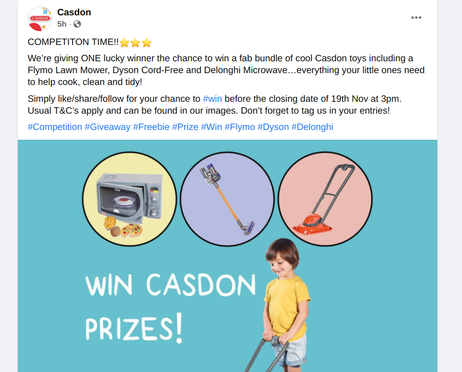 Casdon Facebook giveaway gift example