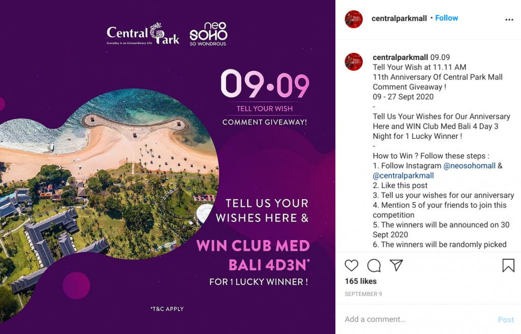 Central Park Mall Instagram giveaway