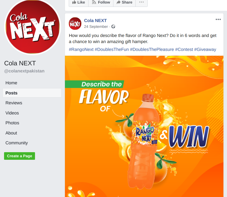 Cola NEXT Facebook contest