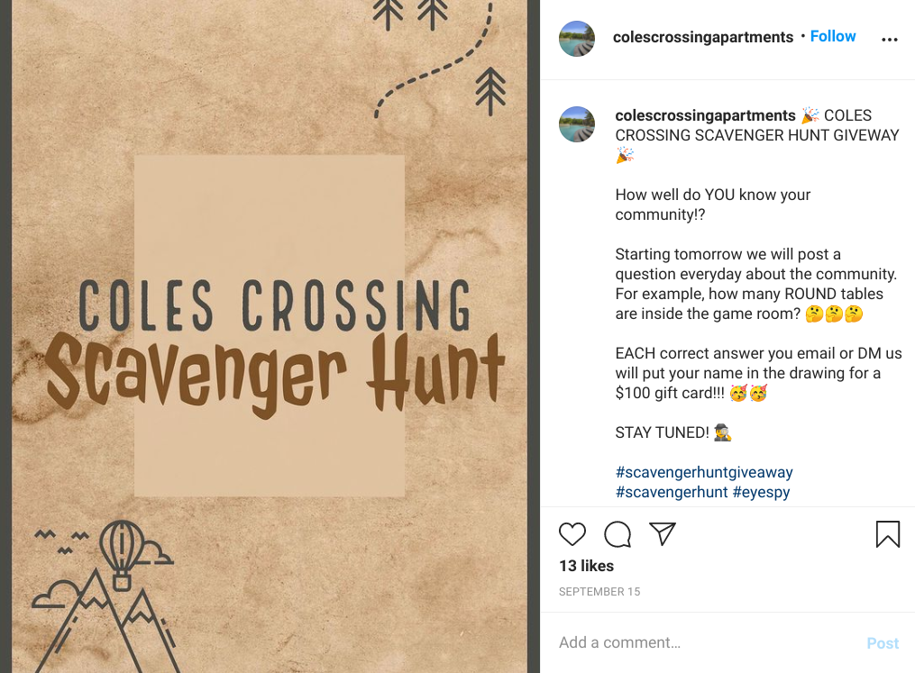 coles crossing apartments instagram scavenger hunt giveaway