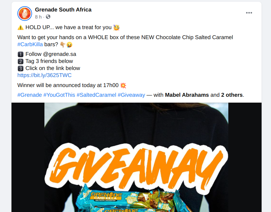 Grenade South Africa Facebook giveaway