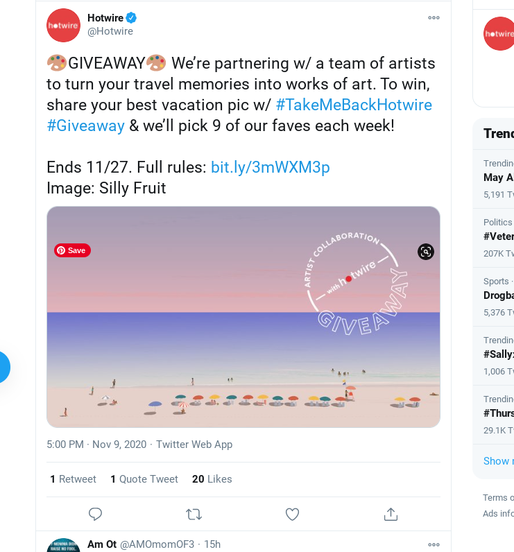 Twitter giveaway terms and conditions by Hotwire