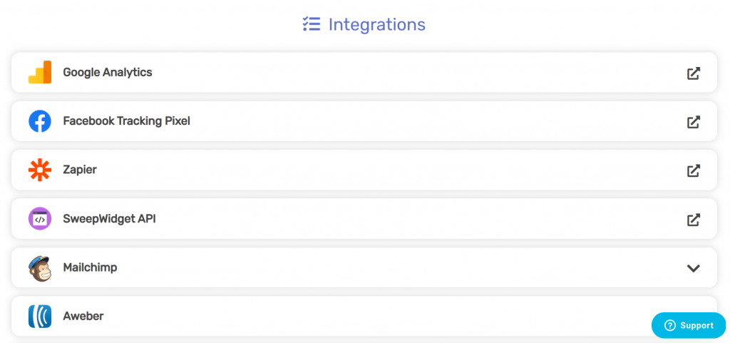 Sweepwidget integrations