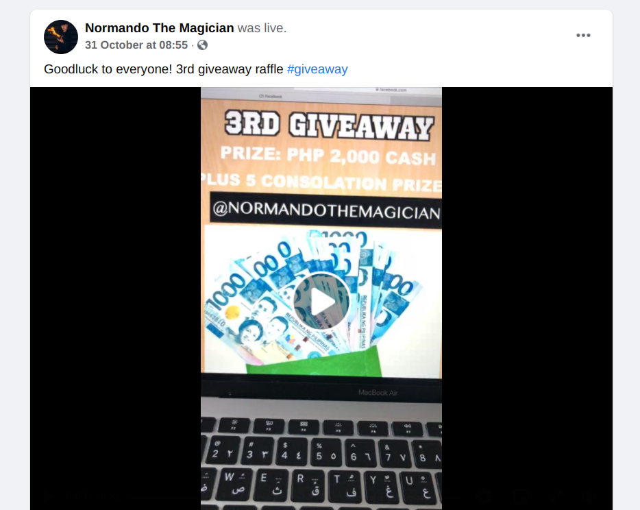 Normando the magician Facebook live giveaway