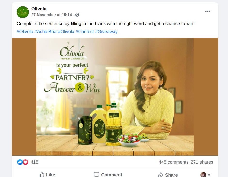 Olivola Facebook giveaway