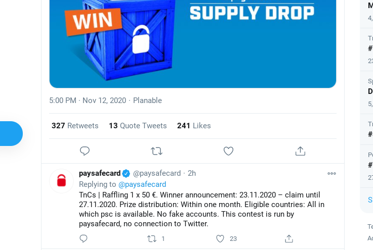 Paysafecard Twitter giveaway thread