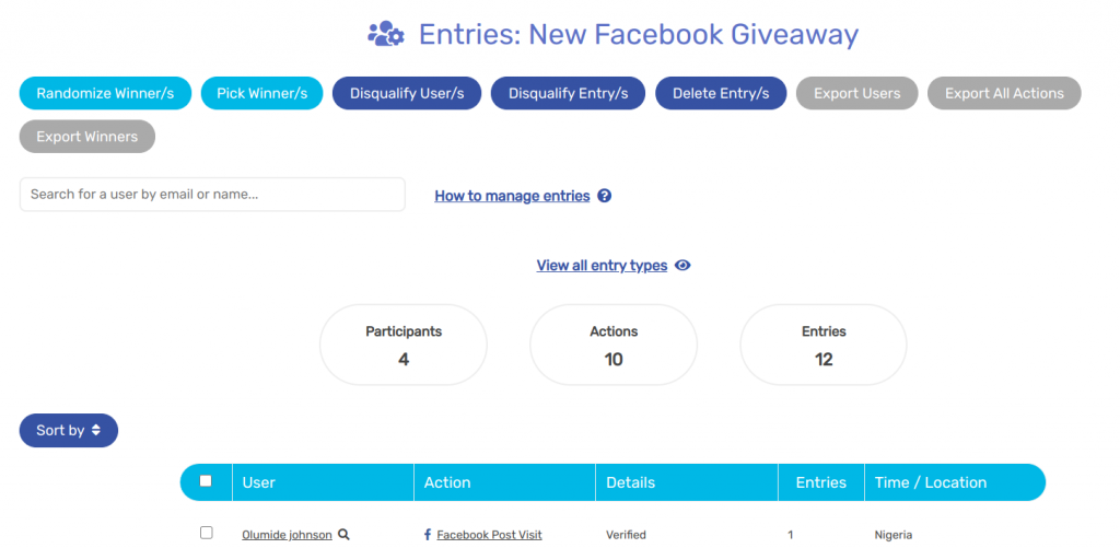 Sweepwidget Facebook giveaway entries