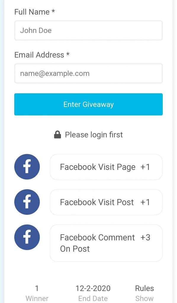 Sweepwidget mobile-friendly giveaway page