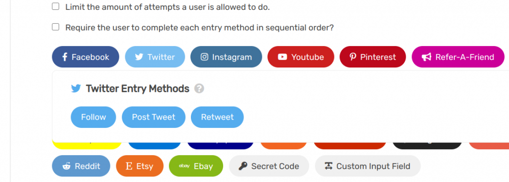 Sweepwidget Twitter entry methods