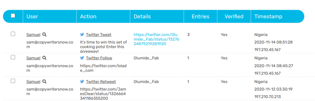 Sweepwidget Twitter giveaway entries