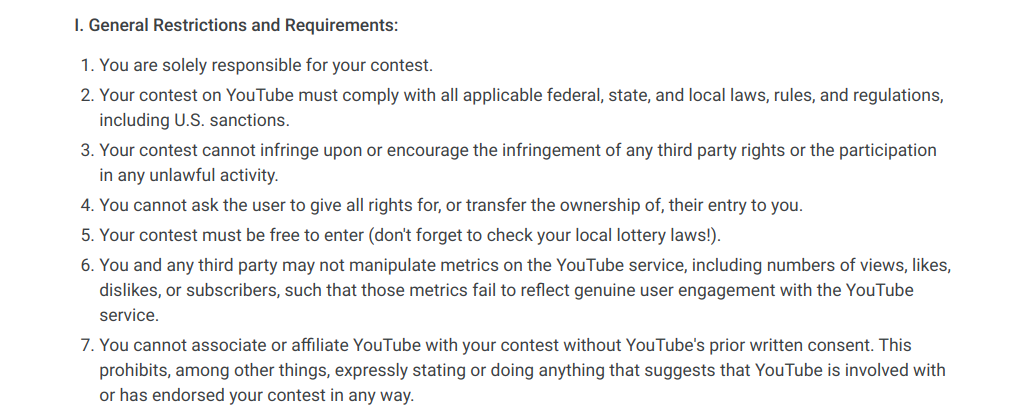 YouTube contest guidelines