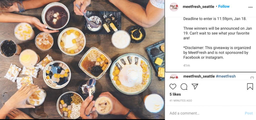 Meetfresh Instagram giveaway absolves Instagram of responsibility