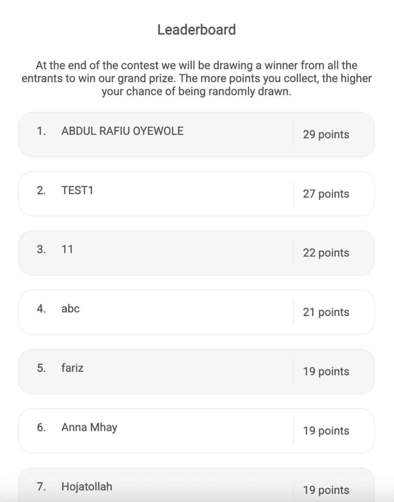 SweepWidget leaderboard settings panel showing the toggle for leaderboard mode and configuration options