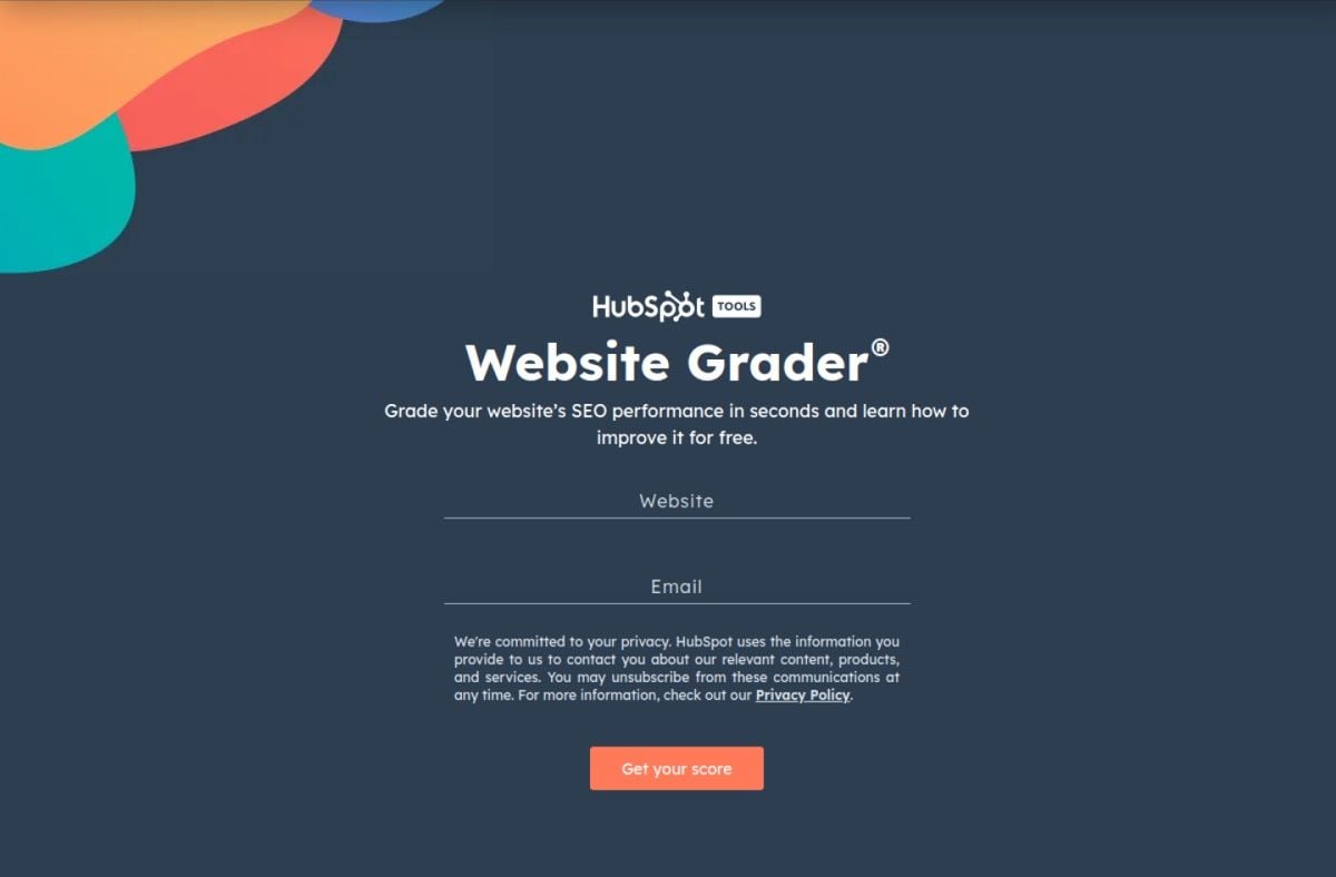 HubSpot's Website Grader, the classic free-tool marketing example