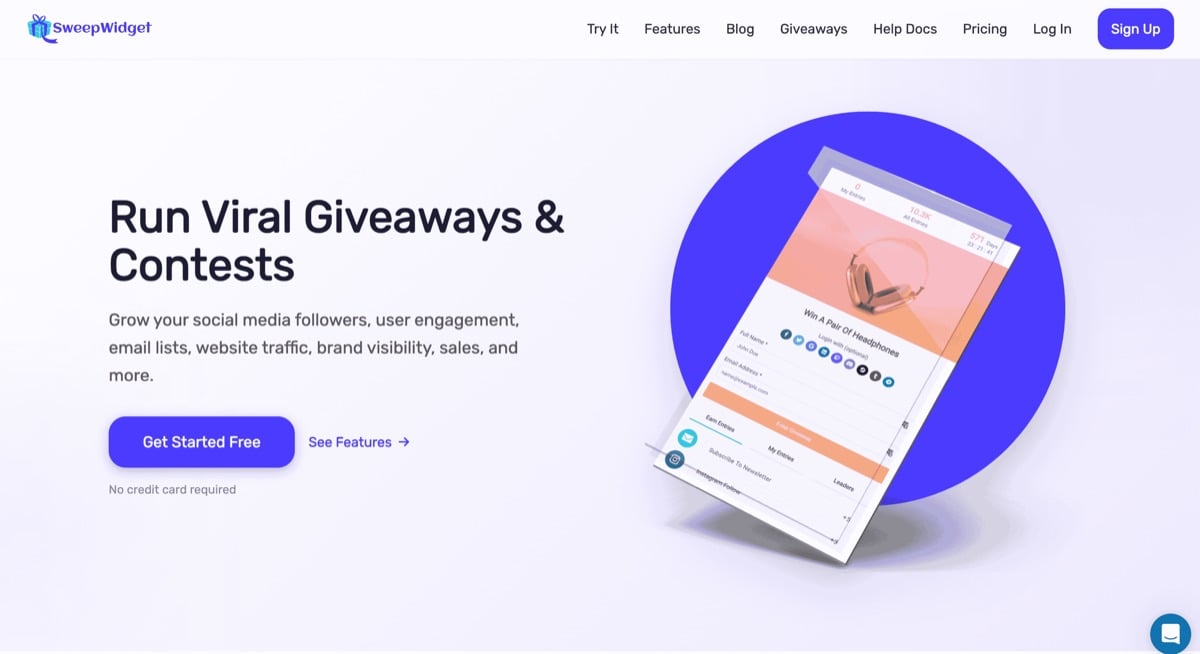 SweepWidget homepage: run viral giveaways and contests