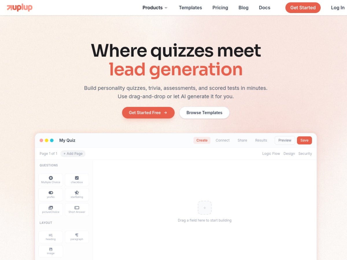 Uplup, a quiz and form builder for lead generation