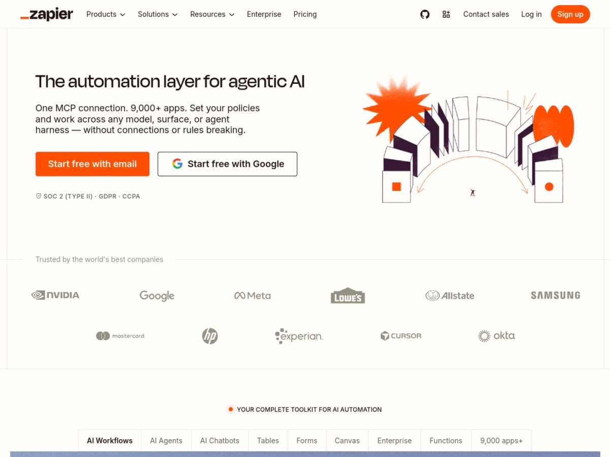 Zapier, the integration layer connecting 9,000+ apps