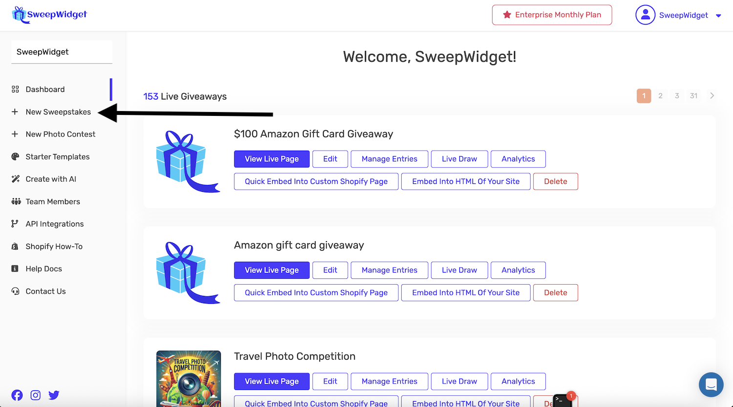 How To Create A Giveaway With SweepWidget - SweepWidget Help Docs