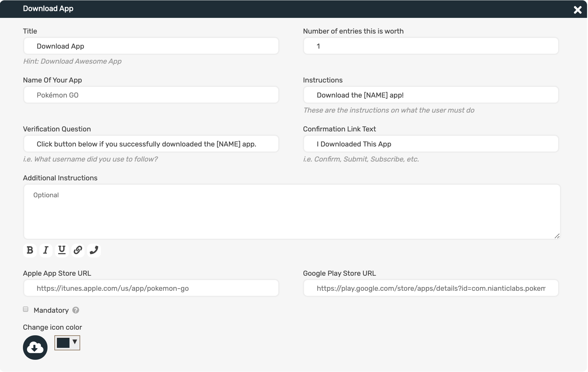 Down An App Entry Method | SweepWidget