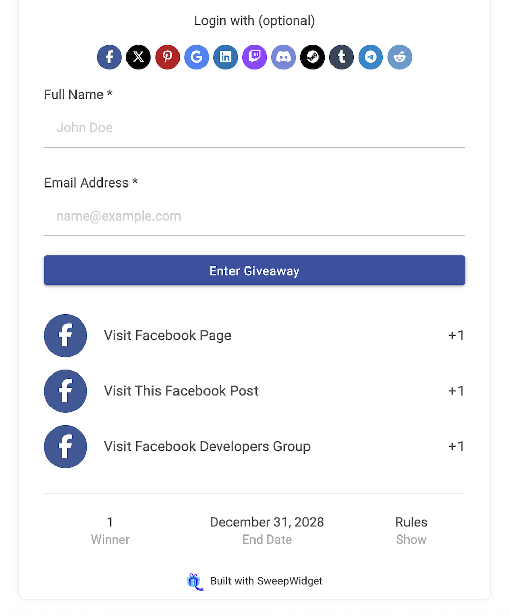 Hide Additional Entry Method When Logged Out Of Widget | SweepWidget