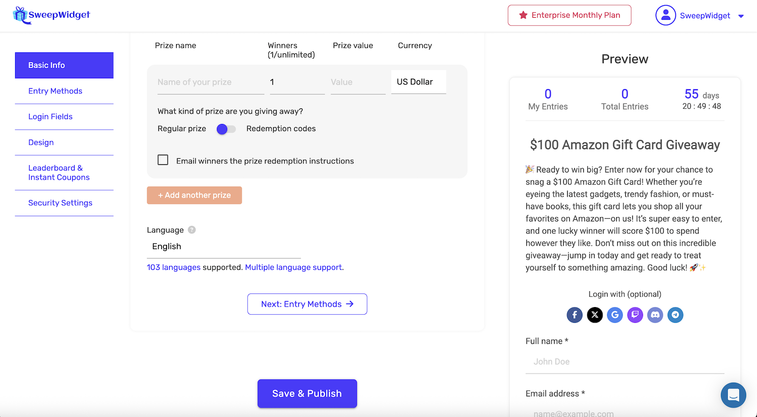 SweepWidget Multi-Language Support: 103 Languages Supported