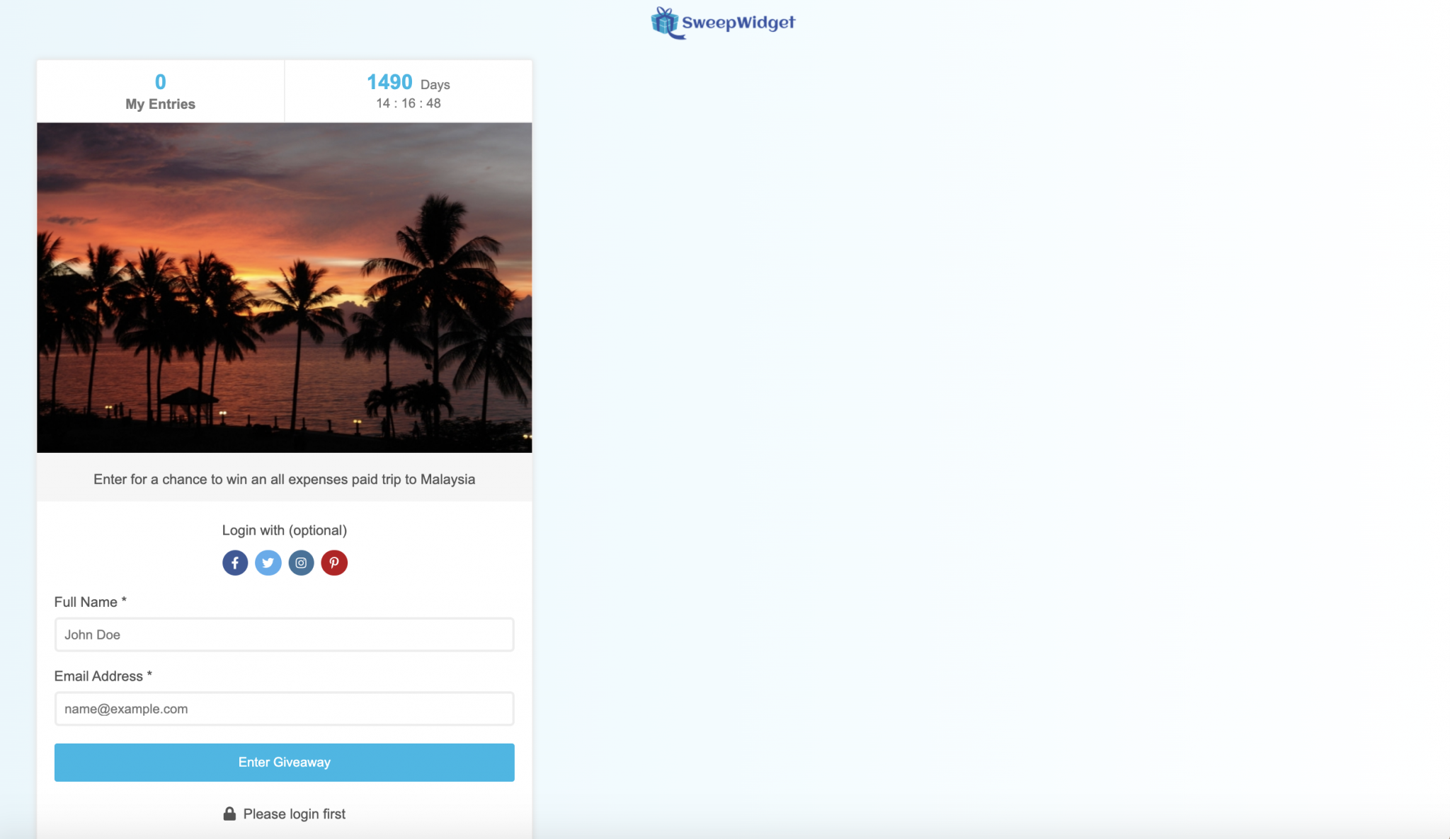 Position Your Giveaway Widget SweepWidget