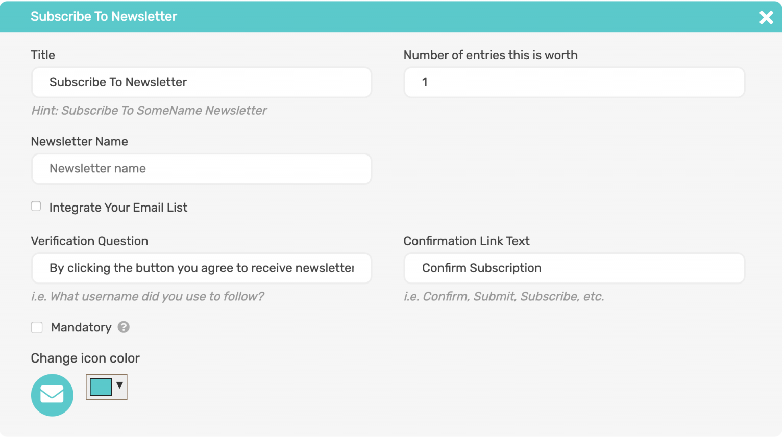 Subscribe To Newsletter Entry Method | SweepWidget