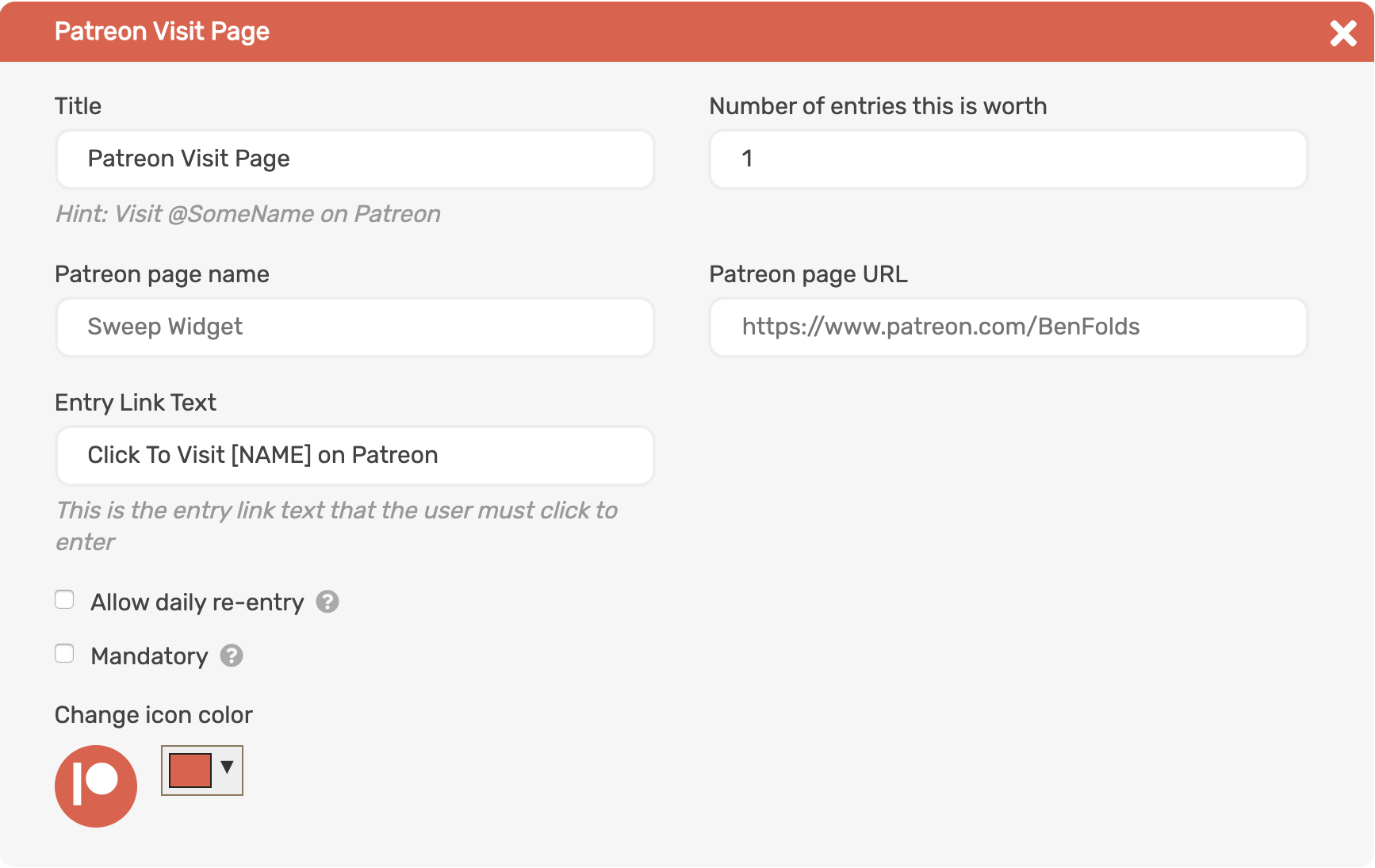 Patreon Entry Methods SweepWidget