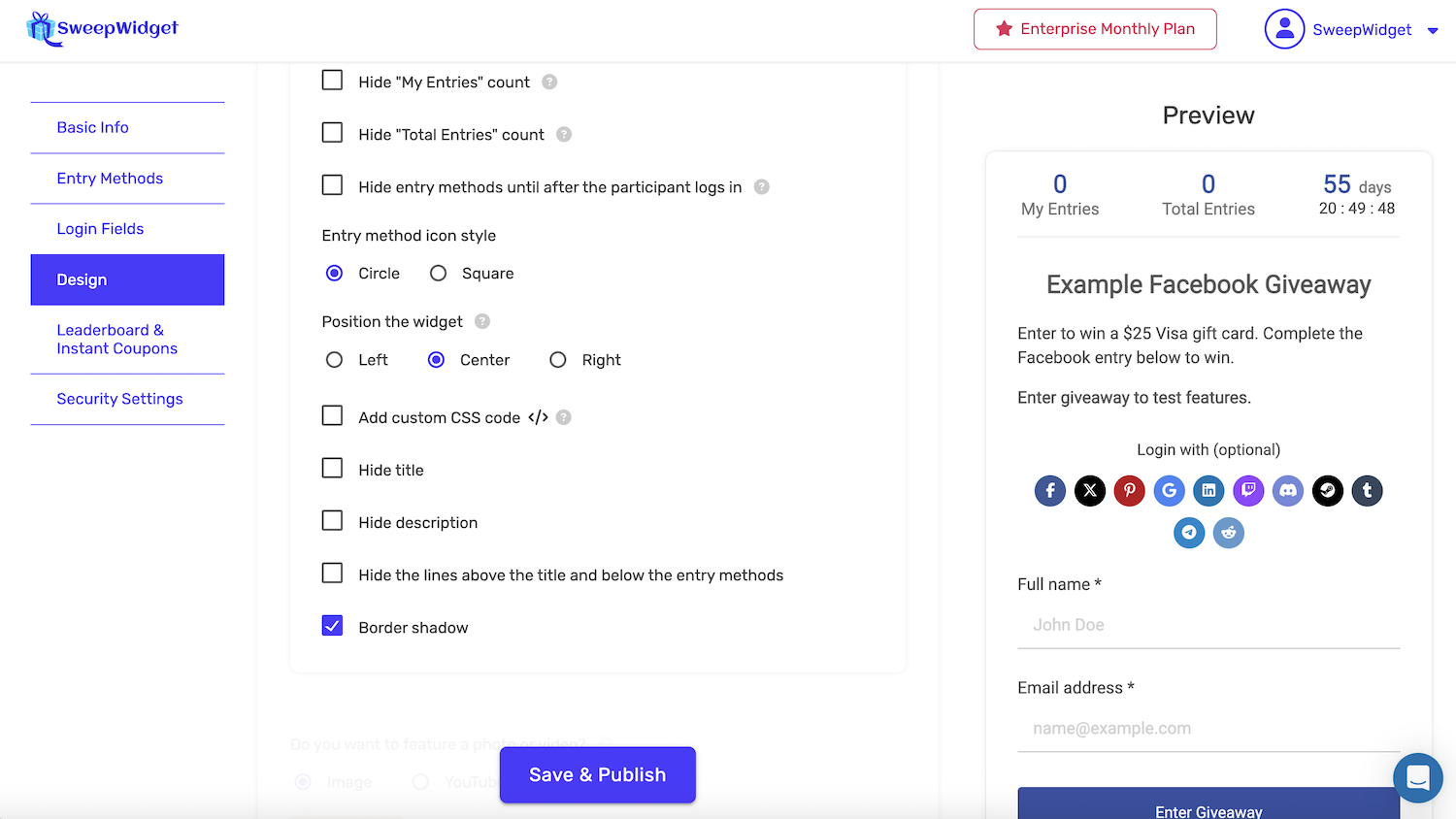 Position Your Giveaway Widget | SweepWidget