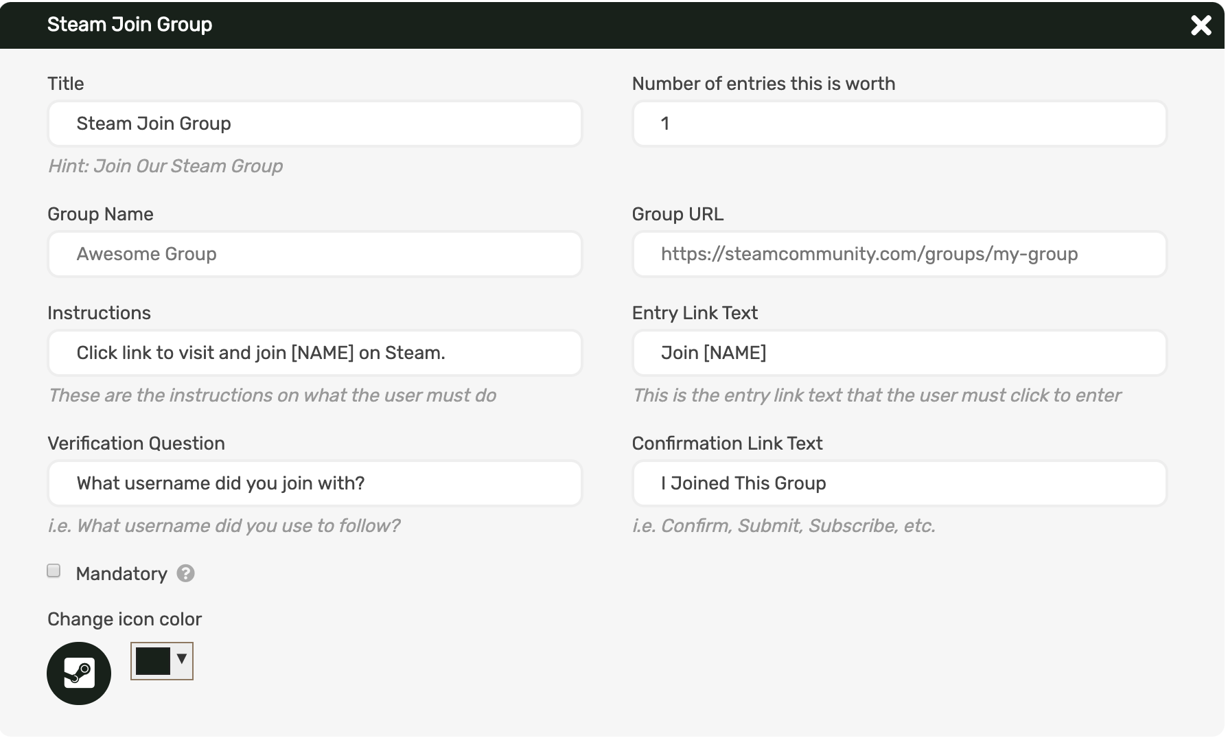 Steam Entry Method | SweepWidget