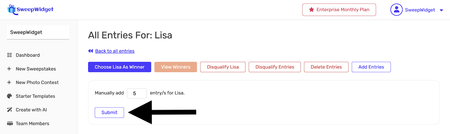 Manually Add Entries For A User | SweepWidget