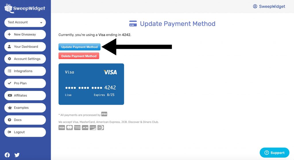 How To Update Your Payment Method With SweepWidget