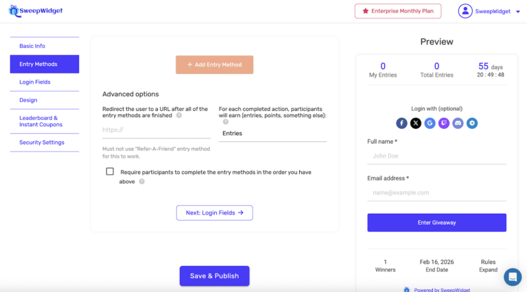 View Advanced Entry Method Options - SweepWidget Help Docs