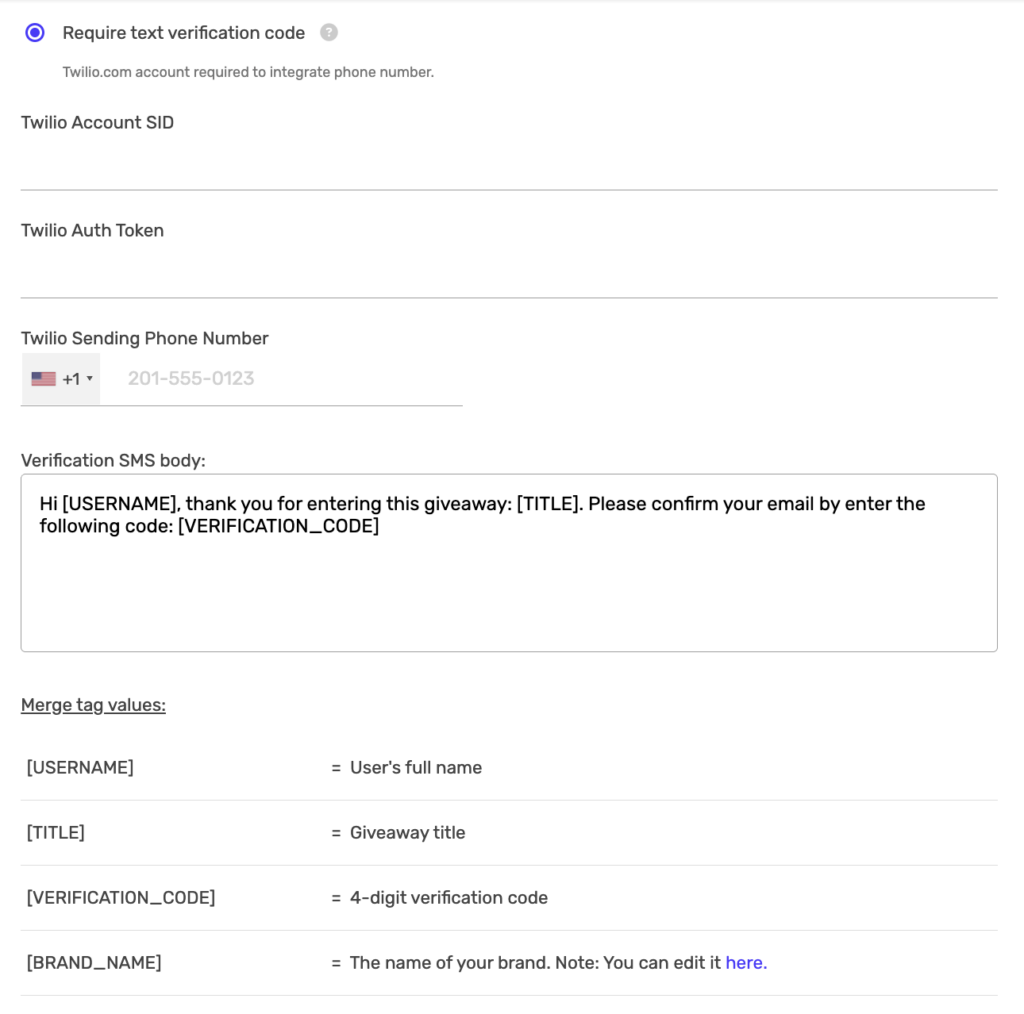SMS Verification Settings