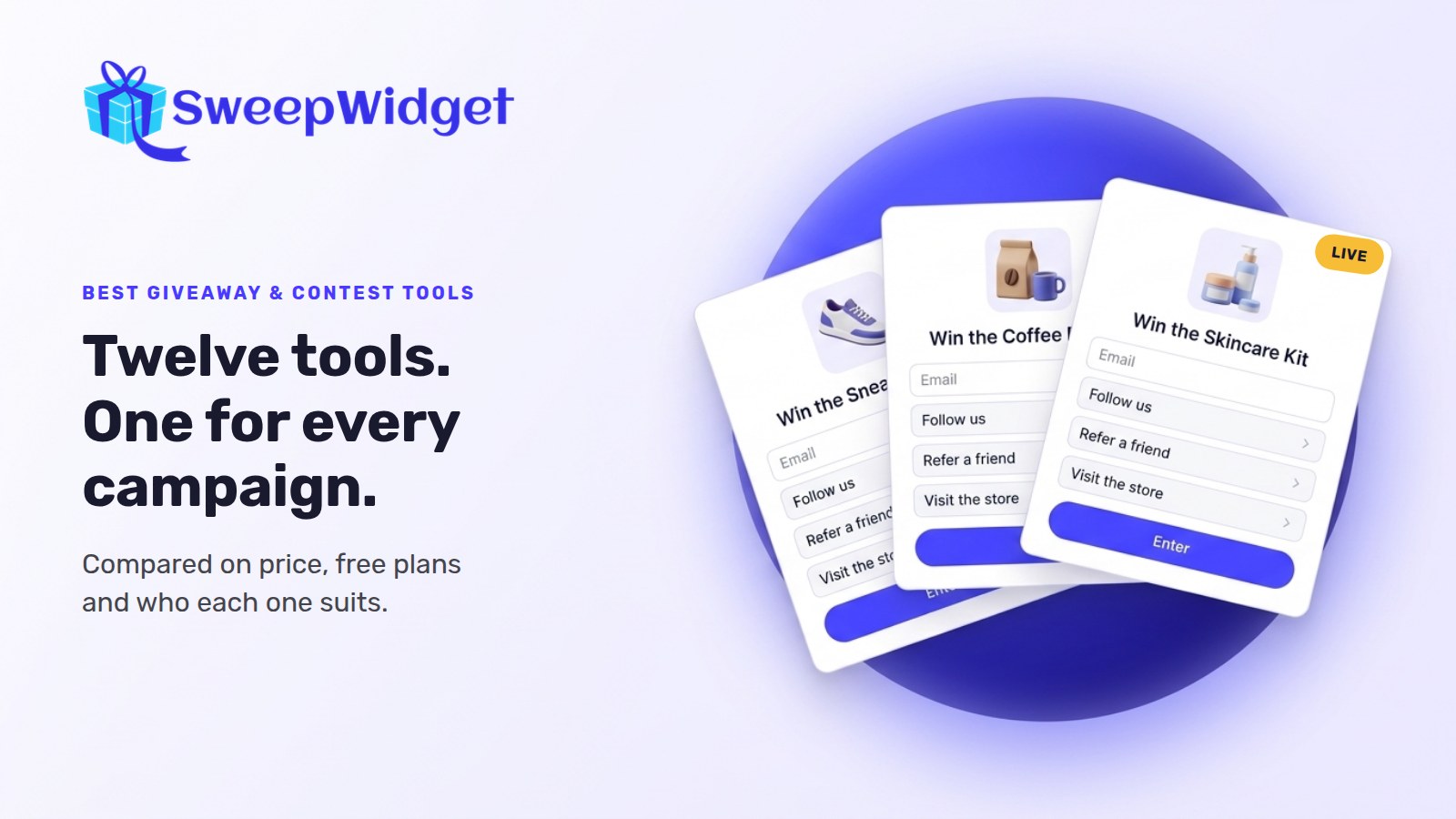 Twelve giveaway and contest tools compared on price, free plans and best use