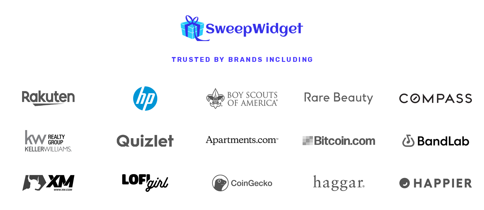 Rakuten, HP and Boy Scouts of America logos among the brands running giveaways on SweepWidget